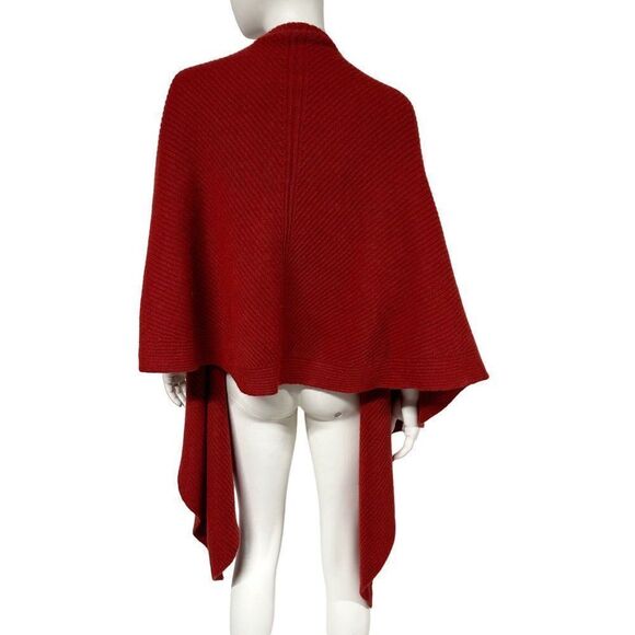 NWT Maison de Papillon Red Pure Cashmere Heavy Knit Rib Knit Cape Womens Size S - Picture 5 of 11